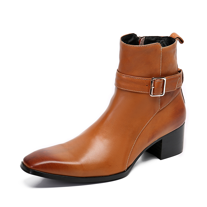 Men Formal Wear With Boots - Zimowe Brązowe Sznurowane Szpiczaste Męskie Botki